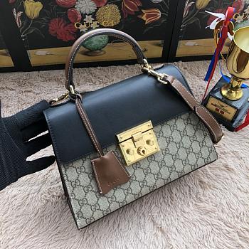 Gucci Padlock Small Top Handle Bag GG Supreme Leather Black 453188 28 x 19 x 11 cm