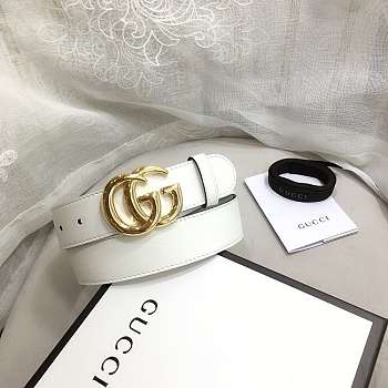 GG Marmont Leather Belt With Shiny Buckle White 3 cm