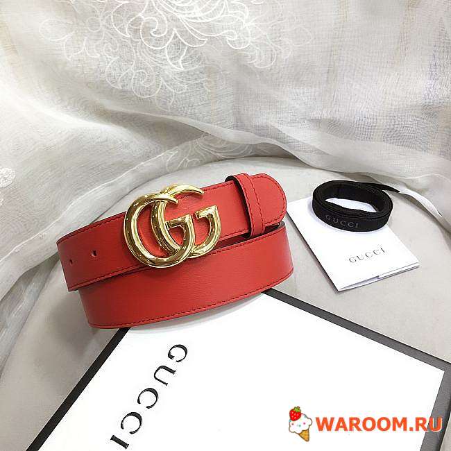 GG Marmont Leather Belt With Shiny Buckle Red 3 cm - 1