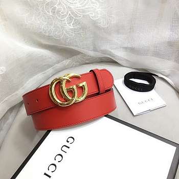 GG Marmont Leather Belt With Shiny Buckle Red 3 cm