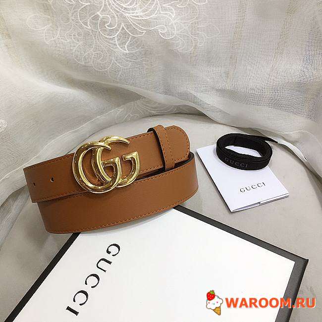 GG Marmont Leather Belt With Shiny Buckle Brown 3 cm - 1
