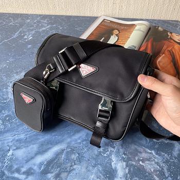 Prada Re-Nylon/Saffiano Leather Shoulder Bag Black/Red 2VD034 16 x 22 x 8.5 cm 