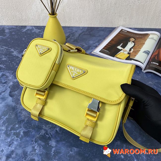 Prada Re-Nylon/Saffiano Leather Shoulder Bag Yellow 2VD034 16 x 22 x 8.5 cm  - 1