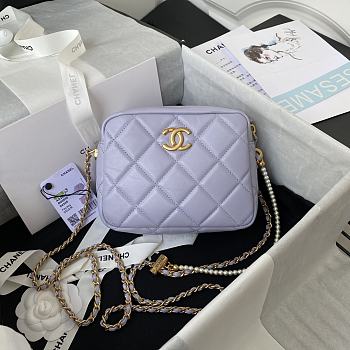 Chanel Mini Camera Case Leather Imitation Pearls Light Purple AS2856 18 x 14 x 7 cm