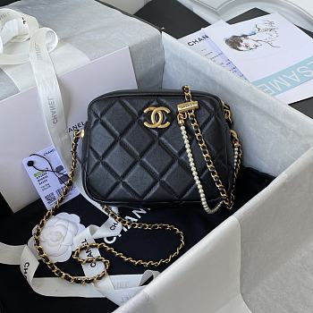 Chanel Mini Camera Case Leather Imitation Pearls Light Black AS2856 18 x 14 x 7 cm