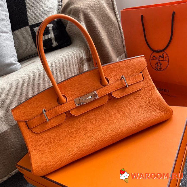 Hermes custom made shoulder Birkin 42cm Togo orange silver buckle - 1