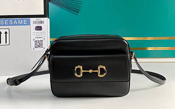 GUCCI Horsebit 1955 Small Shoulder Bag Black Leather 645454 22.5 x 17 x 6.5 cm