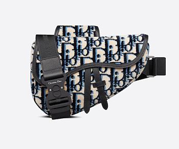 Dior Beige Black and Navy Blue Dior Oblique Tapestry and Black Grained Calfskin 26cm