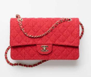 Chanel CLASSIC HANDBAG Tweed Gold-Tone Metal red 25.5cm