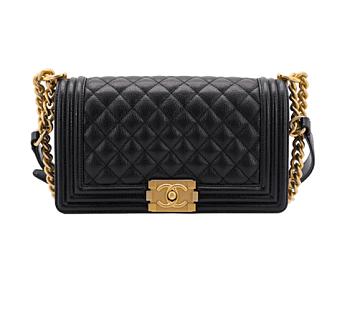 Chanel Medium Boy Bag Classic Gold-tone Metal Grained Leather Black A67086 25cm