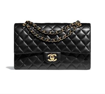 CHANEL Classic Double Flap Bag Lambskin And Golden Metal Black A01112 25.5 cm
