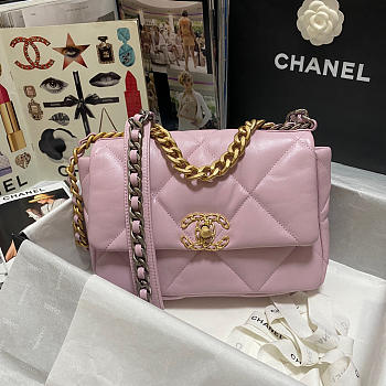 Chanel 19 handbag calfskin in pink-26×16×9cm