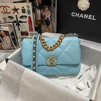 Chanel 19 calfskin in blue-26×16×9cm