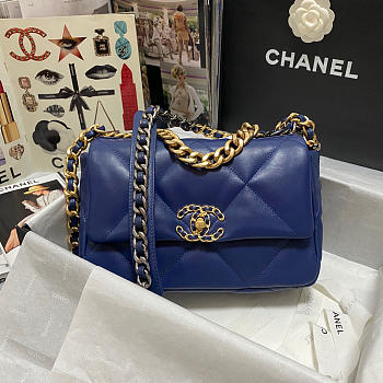 Chanel 19 calfskin in dark blue-26×16×9cm