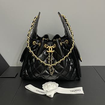 chanel 25c hobo black bright leather 30cm
