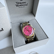 Vivienne Westwood Queen Mother Red Dragon Fruit Rose Dial Stainless Steel Strap Pink Dial Women's Watch Light Luxury Carved Red Dial Women's Watch 39mm - 5