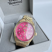 Vivienne Westwood Queen Mother Red Dragon Fruit Rose Dial Stainless Steel Strap Pink Dial Women's Watch Light Luxury Carved Red Dial Women's Watch 39mm - 3